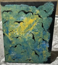 Original Hand Painted, Birds with Evening Sky on canvas Acrylic Painting