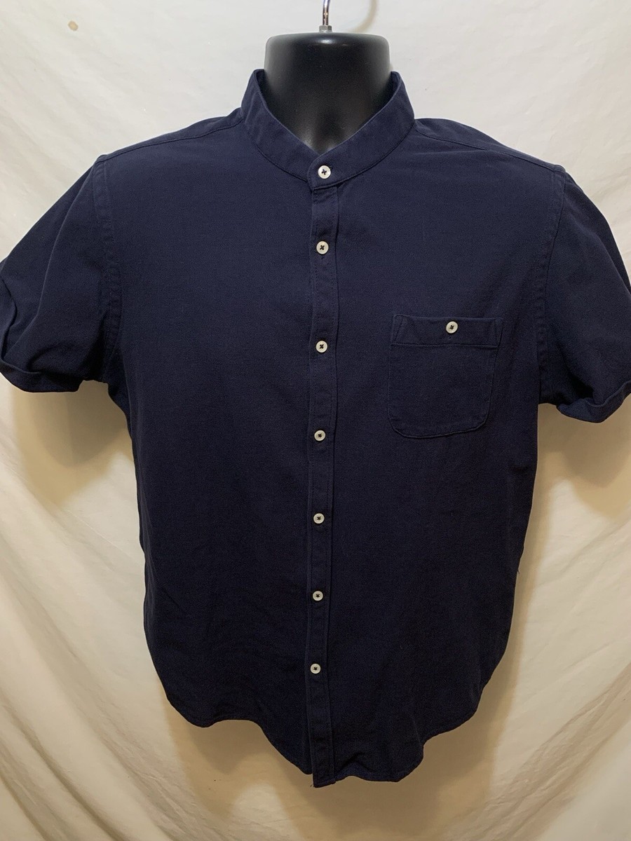 collarless dress shirt zara Zara Man Collarless Slim Fit Men’s Button Up Casual S/S Blue Shirt Size XL