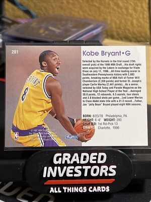 KOBE BRYANT 1996 NBA HOOPS ROOKIE CARD #281 HOF $1 Shipping! | eBay