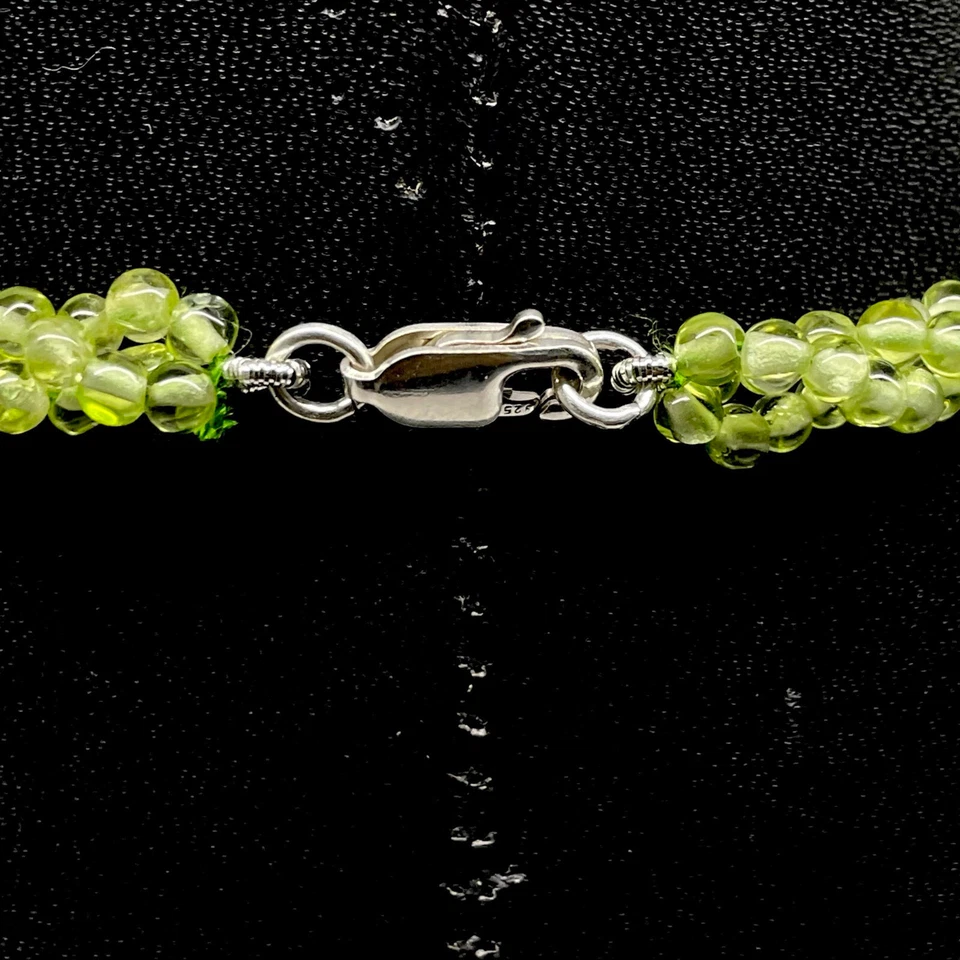 18" Natural Peridot Twisted Necklace Sparkling Green Beads 925 Silver Clasp - Image 3 of 4
