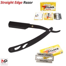 BARBER STRAIGHT CUT THROAT SHAVING RAZOR SHAVETTE BLACK HANDLE RAZOR