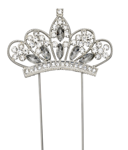 Couronne Diademe Cake Pick Topper Decoration Princesse Strass Et Paillettes Argent Ebay