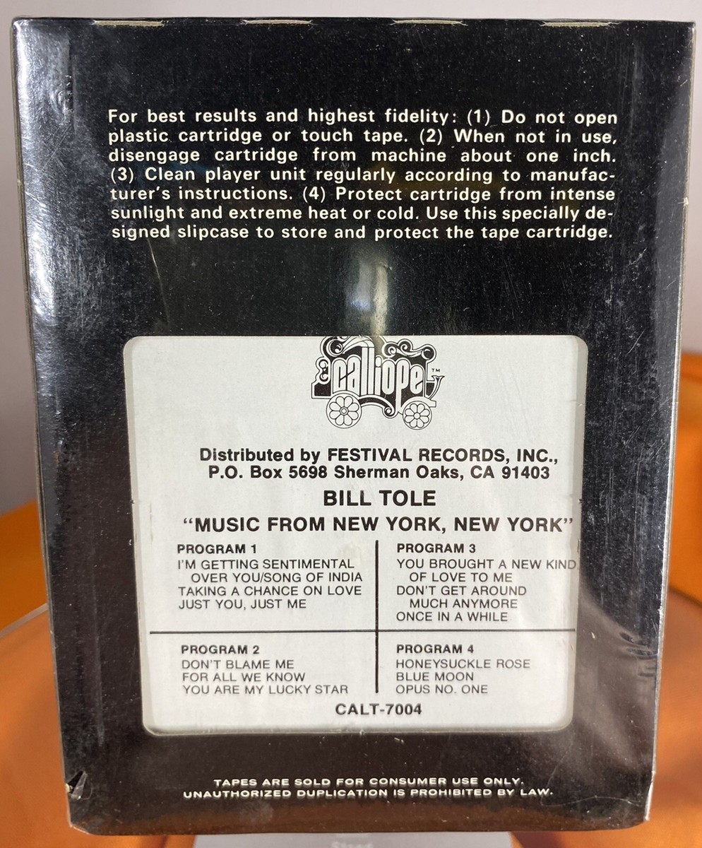 Sealed BILL TOLE: 8 TRACK ~ MUSIC FROM NEW YORK,NEW YORK ~ NOS