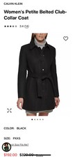 Calvin Klein Petite Belted Club Collard Coat New Size Pxl