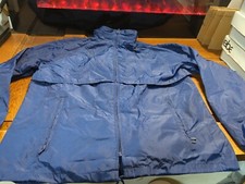 Vintage Eddie Bauer Mens M Lightweight Blue Full Zip Windbreaker Hide a Hood