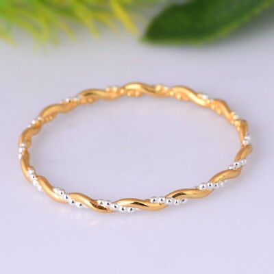 Double Tone Twisted Sterling Silver Bangle Gold & Silver Wire