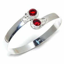 Unique Red Garnet Gemstone Handmade 925 Sterling Silver Jewelry Bangle Sz 7-8