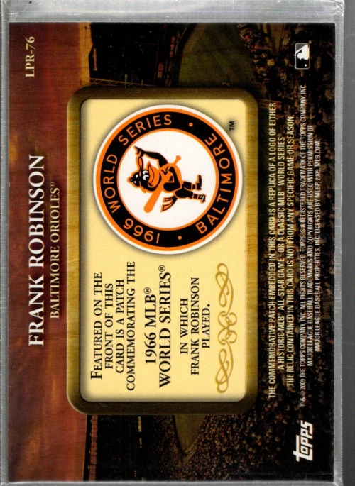A1809- 2009 Topps Legends Commemorative Patch #LPR76 Frank Robinson 1966 WS - Image 2 of 2