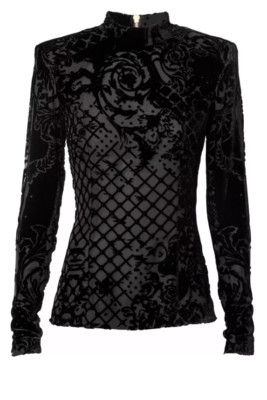 BALMAIN X H&M WOMENS BLACK VELVET SILK BLEND  TOP WITH BACK ZIP New!! SZ 6
