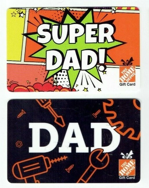 Home Depot Gift Card LOT of 2 Different Father s Day SUPER DAD No Value
