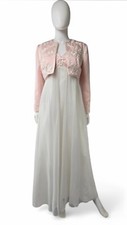 VTG 60s Jack Bryan Pink Chiffon Empire Maxi Dress Gown  Bolero Set Wedding L XL