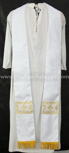WEISS Cope & Stola Set mit AGNUS DEI Stickerei, Regenmantel, Estrich, weit vorne - Bild 3 von 3