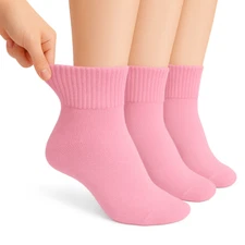 Women’s Diabetic Ankle Socks 3 Pairs Soft Cotton Non-Binding Top