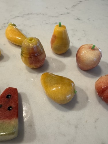 VNTG ITALIAN ALABASTER/MARBLE STONE FRUIT • SET OF 10 1.5-2.5 Inches HAND-CARVED - Picture 5 of 8