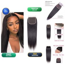 Jinhongze 12A Straight Human Hair 4x4 HD Lace Closure Natural Black 14"