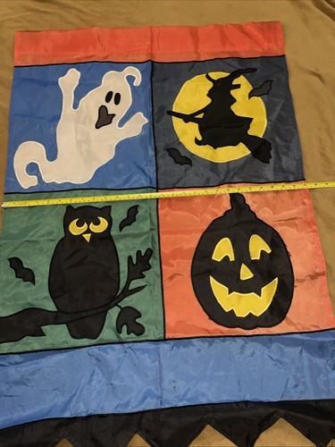 Vintage 1980's Fall Halloween Stitched Banner Flag Fall October Flags Post Vtg - Picture 11 of 24