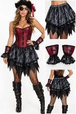 Ladies Pirate Overskirt Costume Standard Gothic Lace Skull Cuffs Halloween