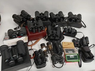 Large Bundle of Vintage and Modern Binoculars Mixed Brands Job Lot