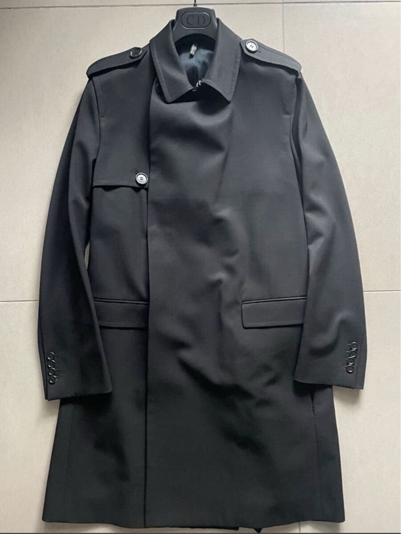 Dior Homme Trench Coat Black Wool Size 46 Made in Italy Kris Van
