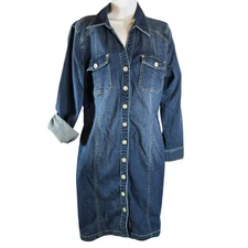 INC International Concepts Denim Shirt Dress Women’s 14 Button Front Long Sleeve