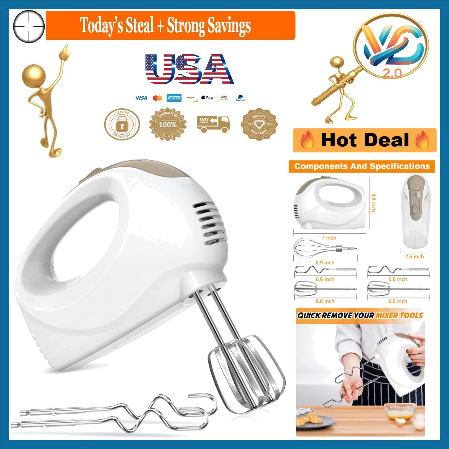White 5-Speed Electric Hand Mixer with Stainless Steel Whisk Beaters Lightweight
Opens in a new wind