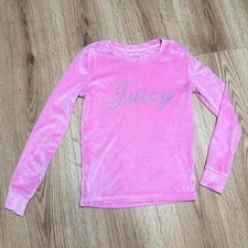 Juicy Couture Girls Pink Velour Long Sleeve Sleep Top Rhinestone Logo Size 10