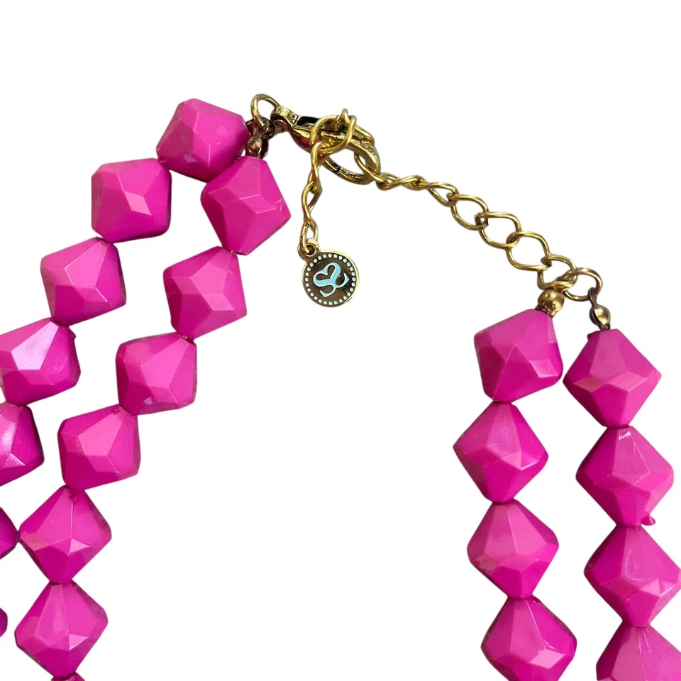 Collar Swell Caroline Geométrico Rosa Neón Cuentas Doble Hilo Acento Aqua Foto 4 de 4