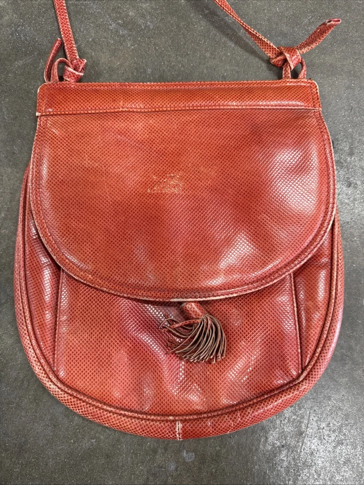 Bolso Bandolera Vintage Bottega Veneta Cuero Rojo Bolso de Hombro Italia Diseñador Cartera Foto 2 de 4