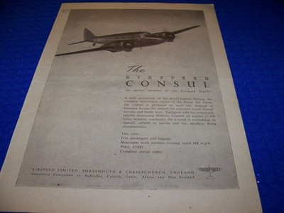 1946 AIRSPEED CONSUL ''JUNIOR MEMBER OF AIRSPEED'' 1-PAGE SALES AD (928QQ)