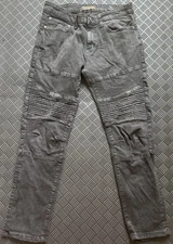 Ring Of Fire Slim Skinny Jeans Mens Size 34x30 Black Stretch Denim Moto Panel