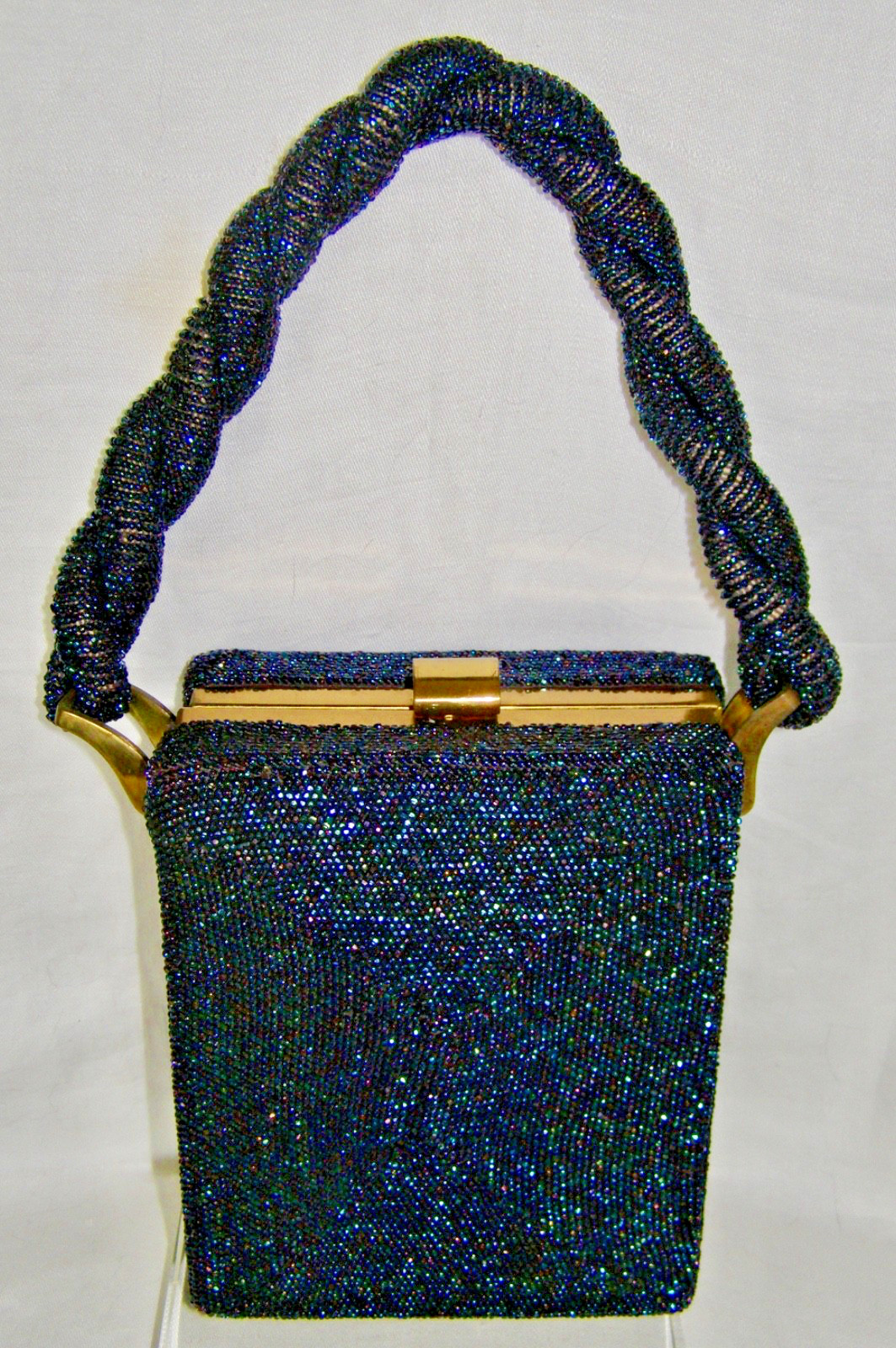 VINTAGE 1940’s STURDY FRAMED RECTANGULAR BEADED H… - image 5