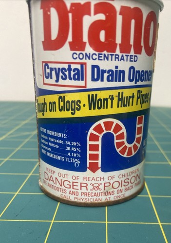 DRANO ~ Drain Opener Metal Can Clog Remover 12oz Dry Crystals Vintage 1974 - Picture 4 of 7