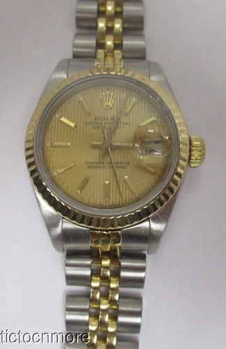 VINTAGE ROLEX OYSTER DATEJUST WATCH 69173 TAPESTRY DIAL FLUTED BEZEL TWO TONE