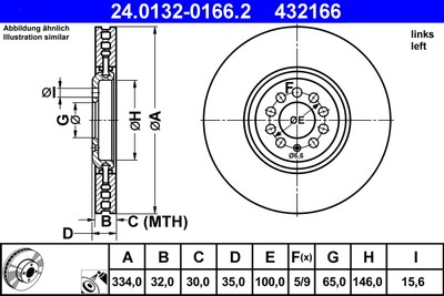 ATE 24.0132-0166.2 Brake Disc for Audi, VW