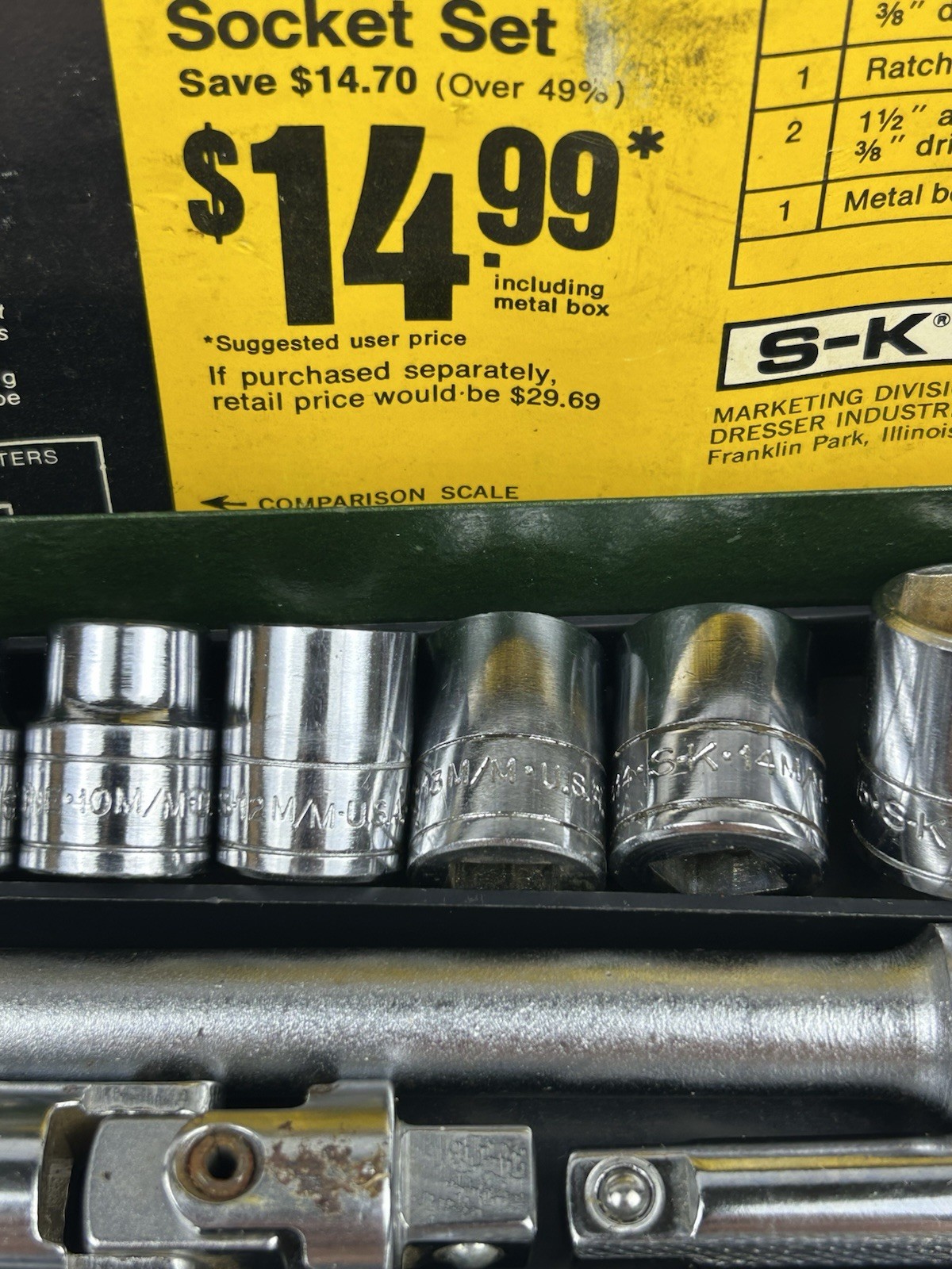 S-K Tools Socket Set 3/8” Drive 14pc w/ Ratchet, Ext, Adapters USA