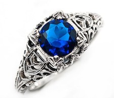 2CT Treated Sapphire 925 Sterling Silver Nouveau Style Ring Jewelry Sz 6  