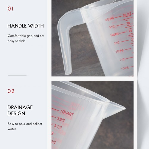 3pc Plastic Measuring Jug Set 4 Cup, 2 Cup and 1 Cup Capacity 4369 - Picture 3 of 10