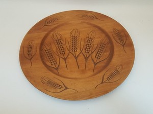Vintage hand carved wooden bread platter plate wall hanging wheat
