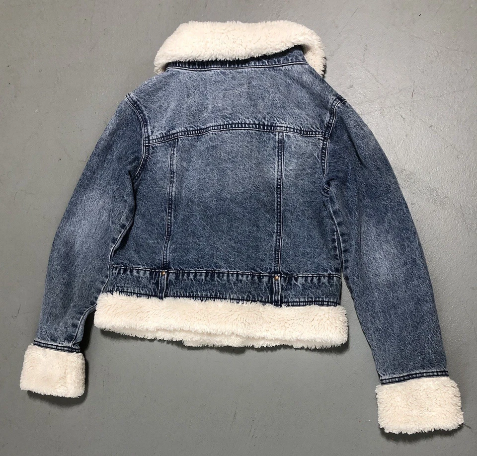 Denim Penny Lane Coat Jacket XS Jean Faux Fur Trim Blue 90’s Y2K - Image 4 of 4