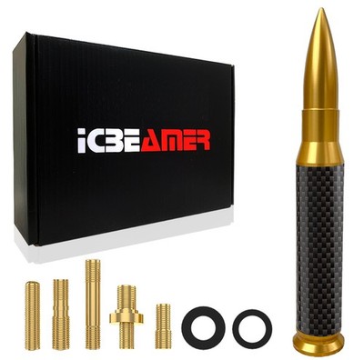 ICBEAMER Gold Carbon Fiber 50 Cal Bullet Antenna for Trucks - 5.5''