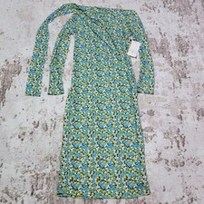 Abito ZARA midi floreale grande verde blu schiena aperta manica lunga elasticizzato nuovo con etichetta