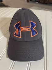 Under Armour Youth Hat Baseball Ball Cap Flex FITTED Gray - Blue/Orange Logo