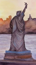 Statue of Liberty Watercolor Painting Sunset New York Travel Gift Original Art
