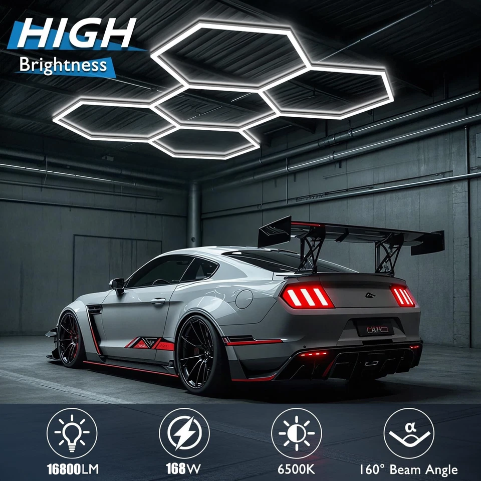 LED Honeycomb Light Hexagon Garage Lights High Brightness 5-Hex Light for Garage - Image 2 of 4