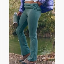 Image of Free People Aced It Foldover High-Waist Flare Pants Teal NWT Size Small