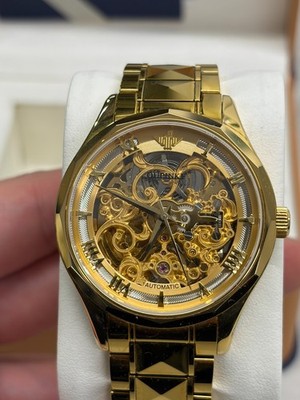 Oupinke 3168 Gold Tone Automatic Watch with Skeleton Dial