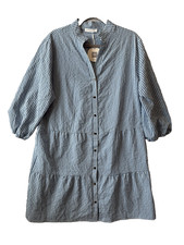 CCTOO Blue Gingham Tiered Shirt Dress NWT Boho Cottagecore Puff Sleeve XL Flowy