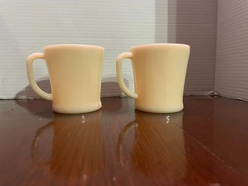 Vintage 1950’s 60’s Fire King D Handle Off White Milk Glass Mugs Set of 2