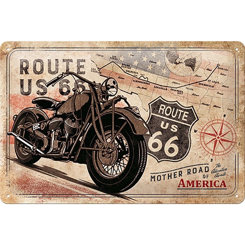 Plaque métal publicitaire Route 66 Mother Road bombée en relief 20x30 cm