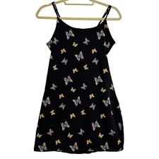 SO Butterfly Print Mini Dress Black Spaghetti Strap Backless Women's XXL